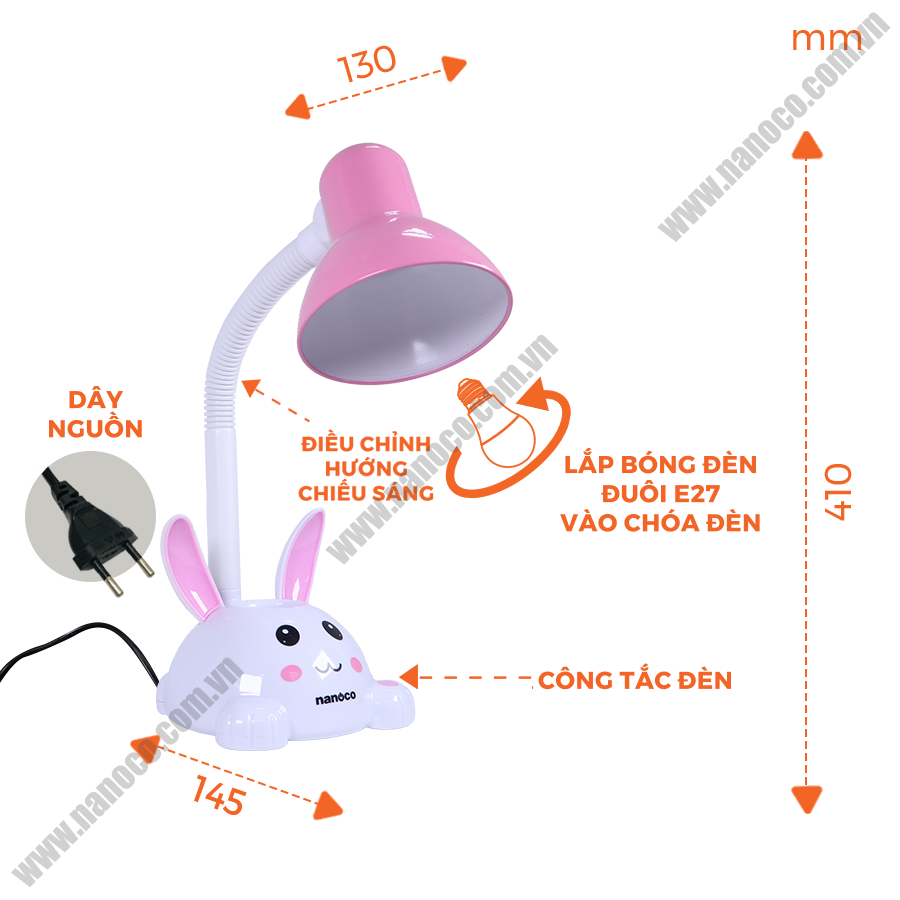  Đèn bàn LED không bóng Nanoco NDKC01P (thỏ hồng) 