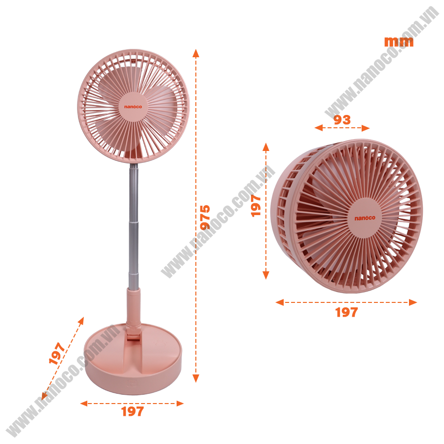  Quạt Sạc Điện Gấp Gọn Nanoco NFF1617P Quạt tích điện 4.8W độ ồn thấp 