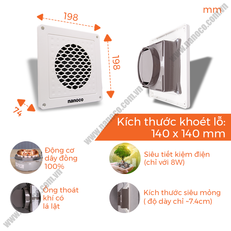  Quạt hút Mini 8W Nanoco NMV1421 mỏng, nhỏ gọn 