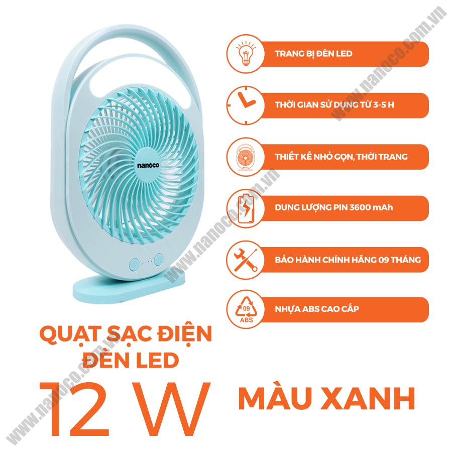  Quạt sạc điện đèn LED Nanoco NRF6310B 