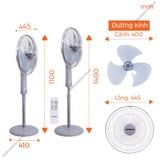  Quạt Đứng Có remote Nanoco NSF1602G-RC (Màu xám) 