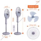  Quạt Đứng Có remote Nanoco NSF1602G-RC (Màu xám) 