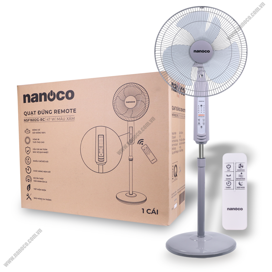  Quạt Đứng Có remote Nanoco NSF1602G-RC (Màu xám) 
