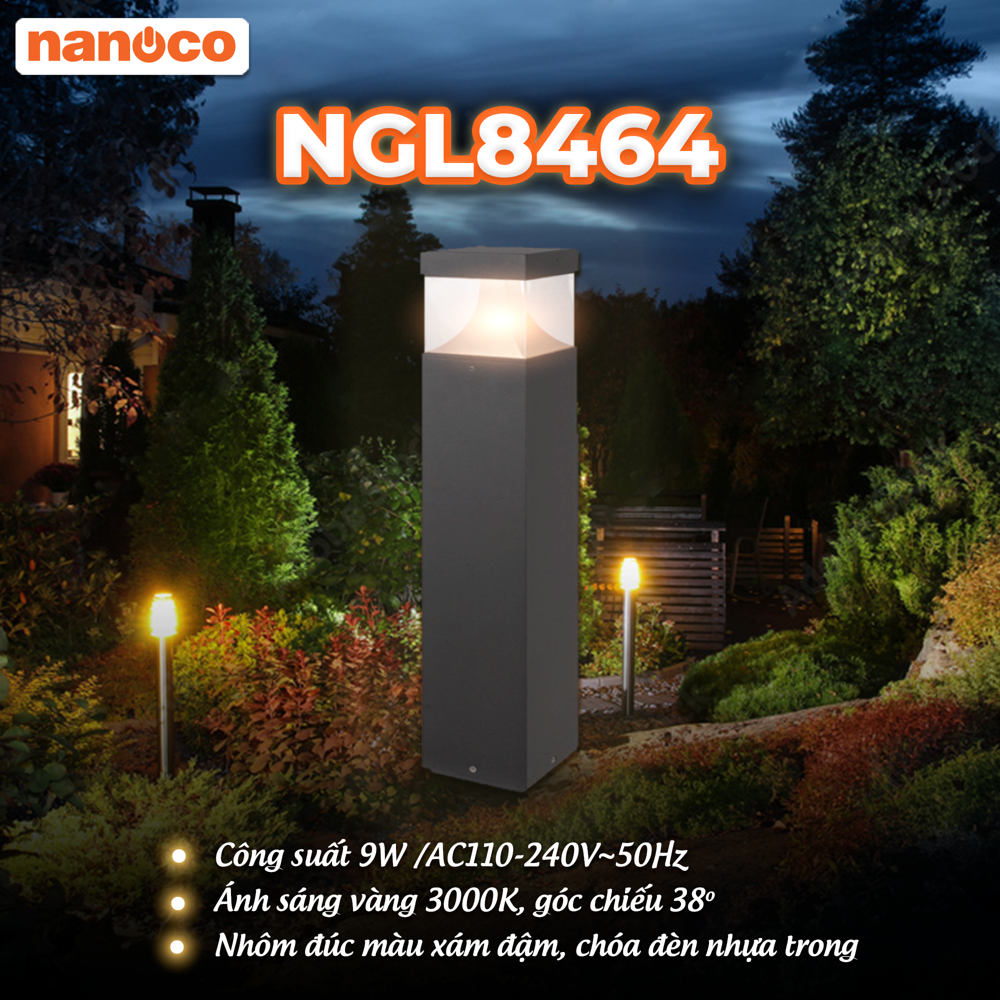  Đèn Sân Vườn Trụ LED Nanoco NGL8464 