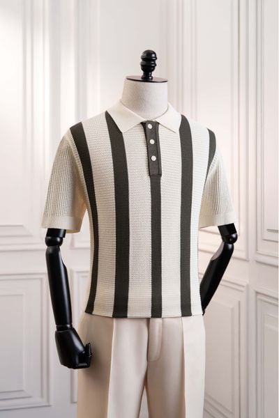 Áo mongtoghi ngắn tay trắng sọc rêu tối dệt kim ADAM STORE - AP233