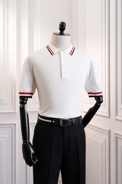 Áo mongtoghi ngắn tay trắng họa tiết kẻ cổ và tay ADAM STORE - AP197