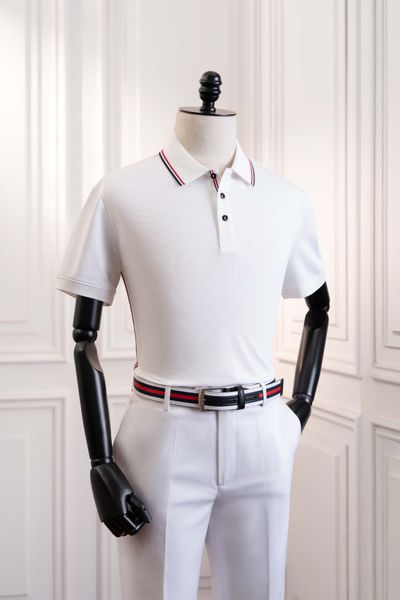 Áo polo ngắn tay trắng viền đỏ đen Adam Store - AP252
