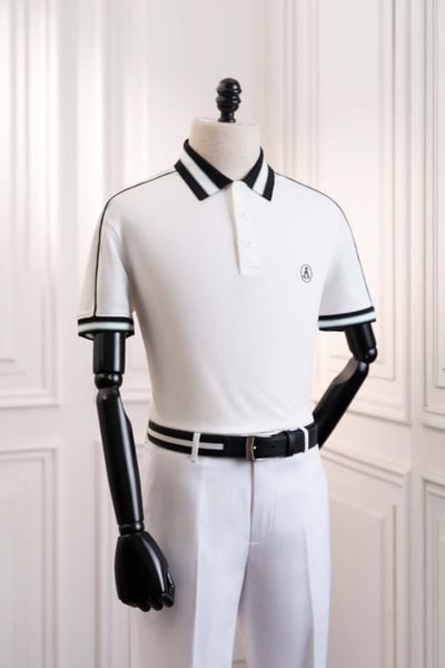 Áo polo ngắn tay trắng phối kẻ đen cổ và tay Adam Store - AP201