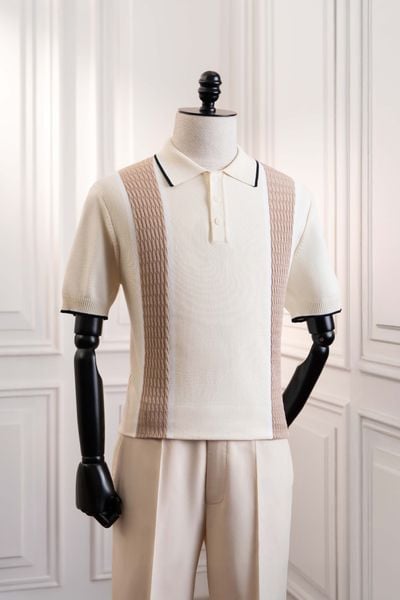 Áo mongtoghi ngắn tay be sọc nâu ADAM STORE - AP236