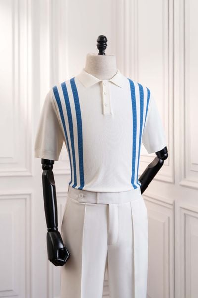 Áo mongtoghi ngắn tay trắng sọc xanh ADAM STORE - AP242