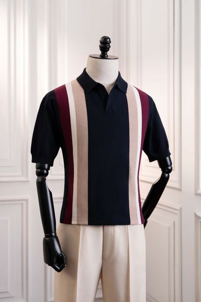 Áo mongtoghi ngắn tay đen họa tiết kẻ sọc ADAM STORE - AP205