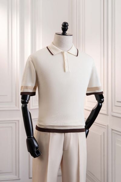 Áo mongtoghi ngắn tay trắng cổ sọc đen be ADAM STORE - AP235