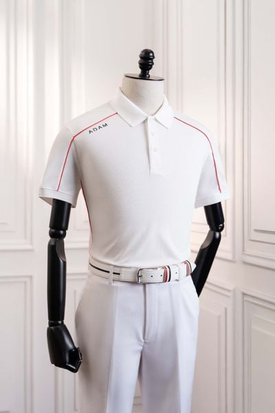 Áo polo ngắn tay trắng, kẻ đỏ thân và vai áo Adam Store - AP249