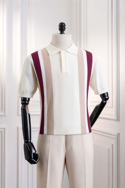 Áo mongtoghi ngắn tay be sọc nâu trắng ADAM STORE - AP206