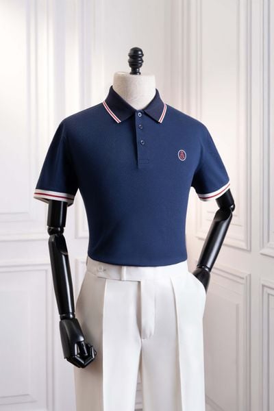 Áo polo ngắn tay xanh viền cổ trắng đỏ Adam Store - AP250