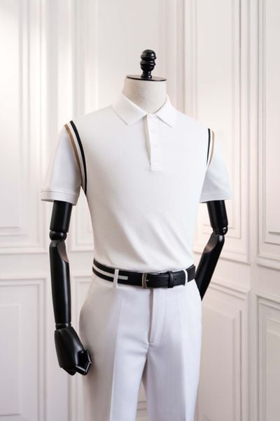 Áo polo ngắn tay trắng viền nâu đen Adam Store - AP247