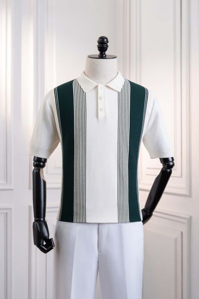 Áo mongtoghi ngắn tay trắng sọc xanh ADAM STORE - AP208