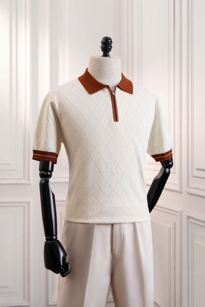 Áo mongtoghi ngắn tay be kẻ thoi chìm ADAM STORE - AP254