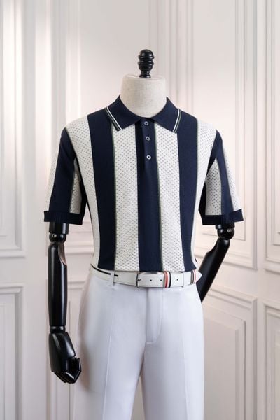 Áo mongtoghi ngắn tay trắng sọc đen dệt lỗ ADAM STORE - AP207