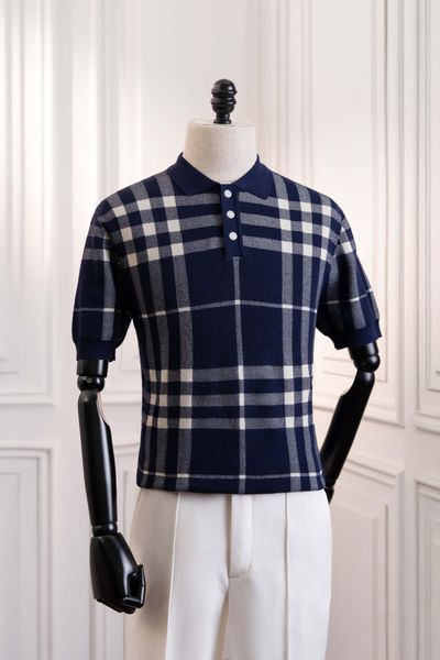 Áo mongtoghi ngắn tay xanh tím than họa tiết kẻ ô ADAM STORE - AP190TT