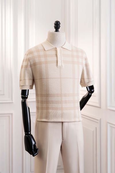 Áo mongtoghi ngắn tay be kẻ vuông ADAM STORE - AP215