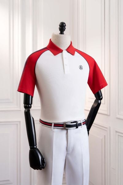 Áo polo ngắn tay trắng đáp tay vai đỏ Adam Store - AP244