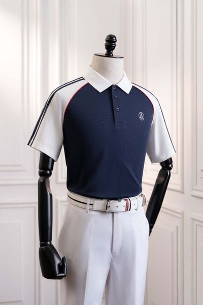 Áo polo ngắn tay xanh đáp tay vai trắng Adam Store - AP246