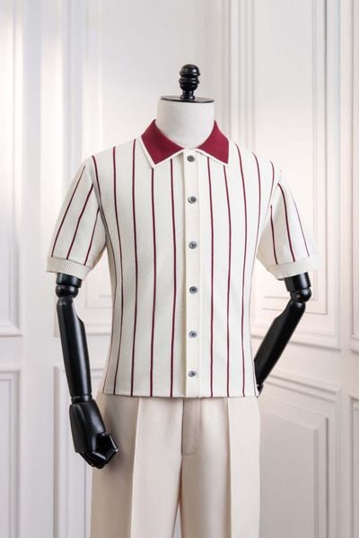 Áo mongtoghi ngắn tay trắng sọc đỏ ADAM STORE - AP237
