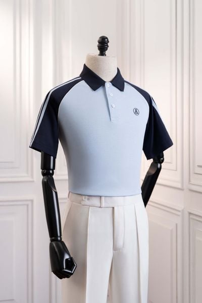 Áo polo ngắn tay xanh đáp tay vai xanh Adam Store - AP245