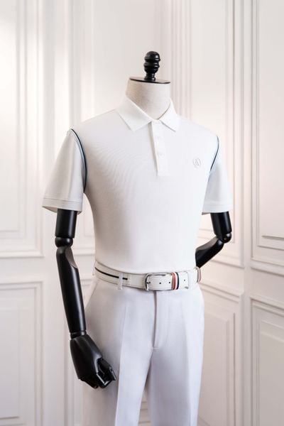 Áo polo ngắn tay trắng trơn viền vai xanh Adam Store - AP248