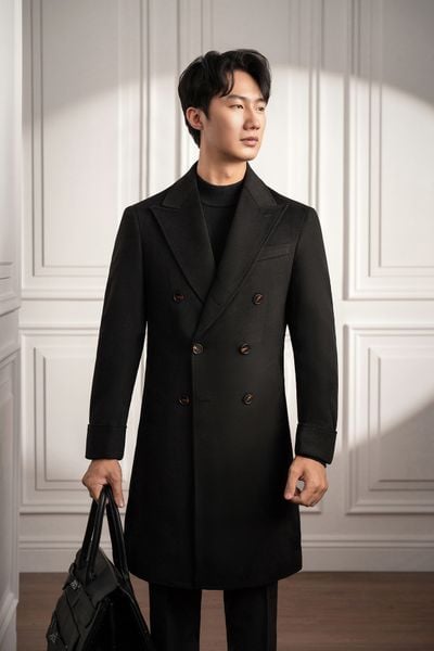 Măng tô đen trơn 2 hàng khuy ADAM STORE - MT010