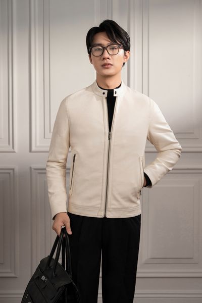 Áo khoác da be trơn túi khóa ADAM STORE - AK064BE