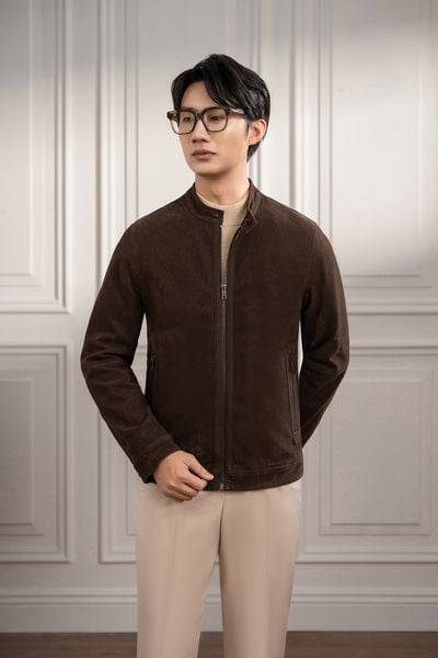 Áo khoác da nâu trơn túi khóa ADAM STORE - AK064N