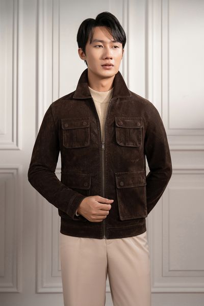 Áo khoác nâu da lộn túi hộp ADAM STORE - AK062N