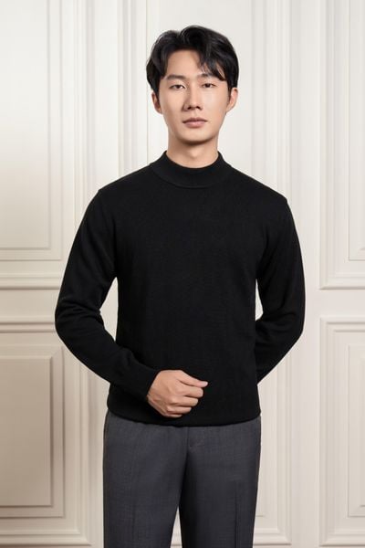 Áo len cổ tròn đen Adam Store - AL084D