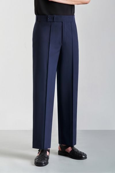 Quần suông xanh trơn kiểu cạp chun ẩn Adam Store - QS002