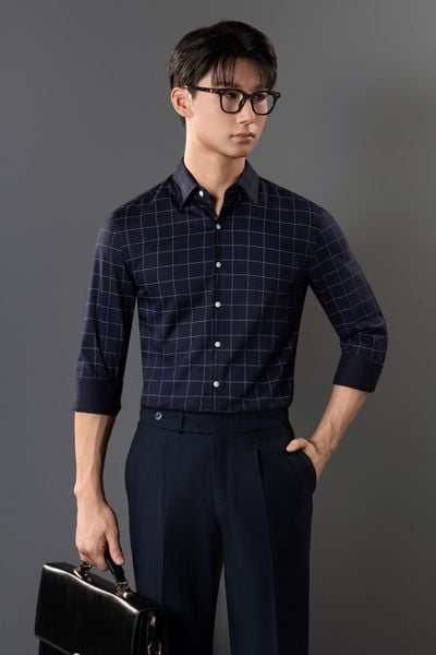 Sơ mi dài tay xanh kẻ caro Adam Store - SMC166X