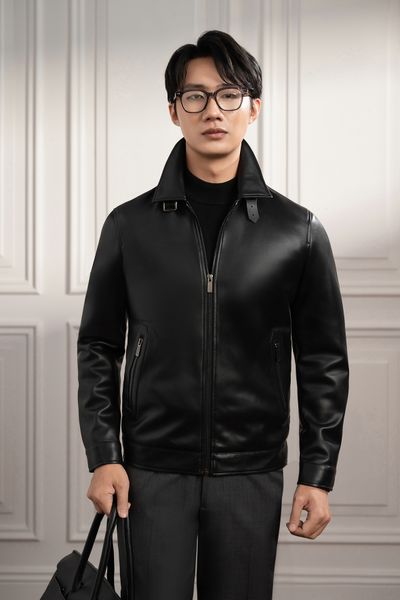 Áo khoác da đen trơn ADAM STORE - AK069D