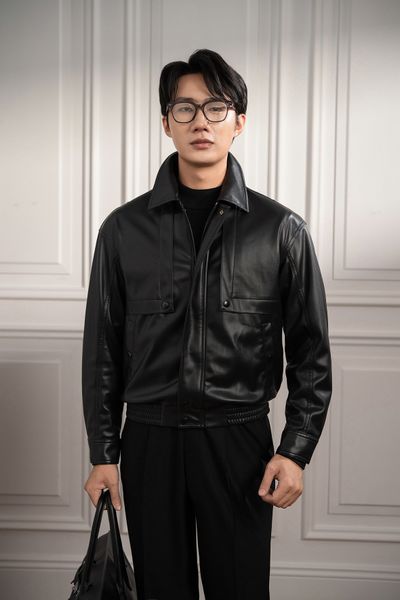 Áo khoác da đen trơn ADAM STORE - AK067D