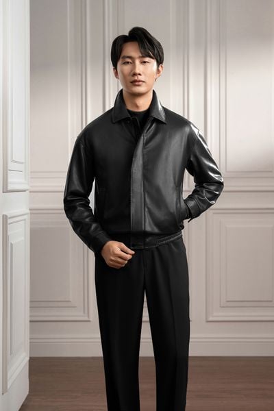 Áo khoác da đen trơn ADAM STORE - AK070D