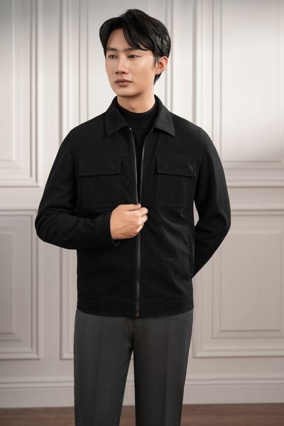 Áo khoác da đen trơn ADAM STORE - AK065