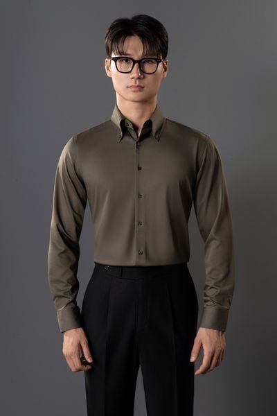 Sơ mi dài tay xanh rêu trơn Adam Store - SMC160XR