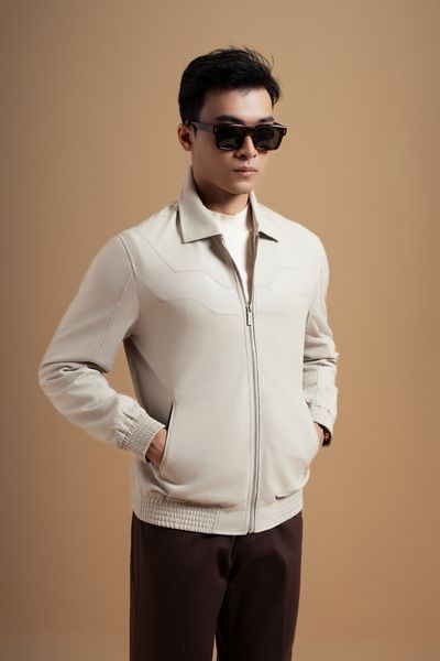 Áo Da Beige Cô Bẻ ADAM STORE - Ak026