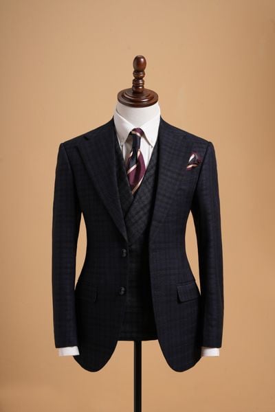 Áo vest xanh ghi kẻ cổ ve khuyết 1 hàng khuy Adam Store - AV361