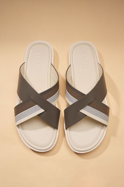 Dép quai chéo trắng ghi ADAM STORE - DAD009GT