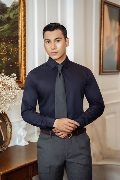 Áo Sơ Mi Dài Tay Bamboo Màu Xanh Tím Than Adam Store - SMBB08