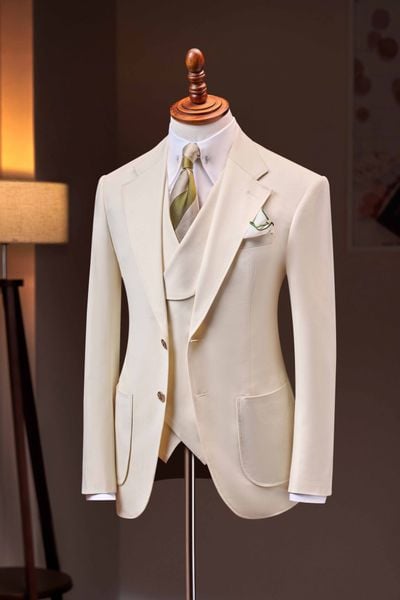 Áo vest trắng sọc chìm cổ ve khuyết 1 hàng khuy Adam Store - AV405