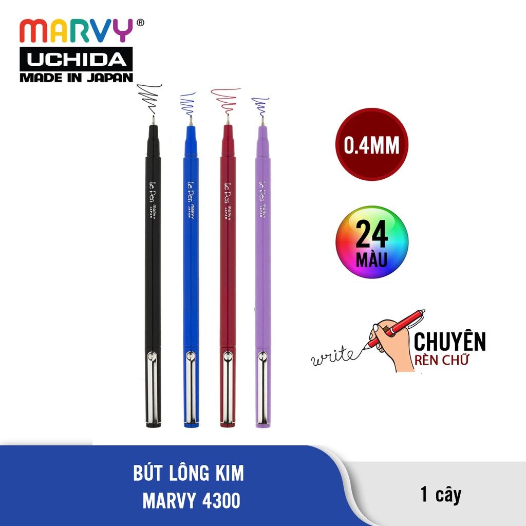  Bút lông kim luyện viết chữ đẹp Marvy Uchida Le Pen 4300 ngòi 0.3mm (màu cơ bản) 