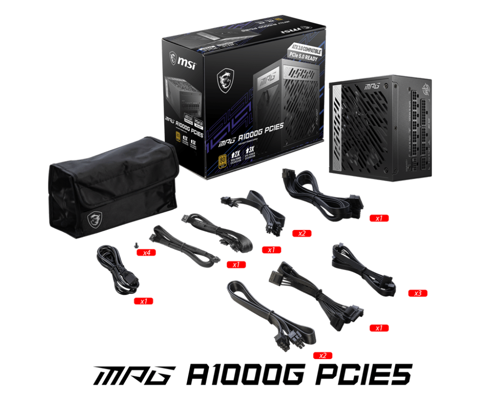 Nguồn máy tính MSI MPG A1000G PCIE5 - 80 Plus Gold - Full Modular ( 1000W )
