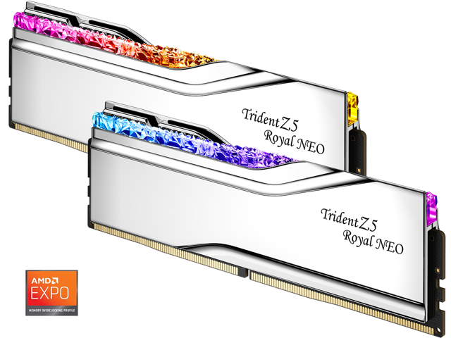 KIT Ram GSKILL Trident Z5 ROYAL NEO RGB Silver DDR5 96GB (48GB x 2) 6000MHz CL28 EXPO F5-6000J2836F48GX2-TR5NS  ( Expo/ XMP )